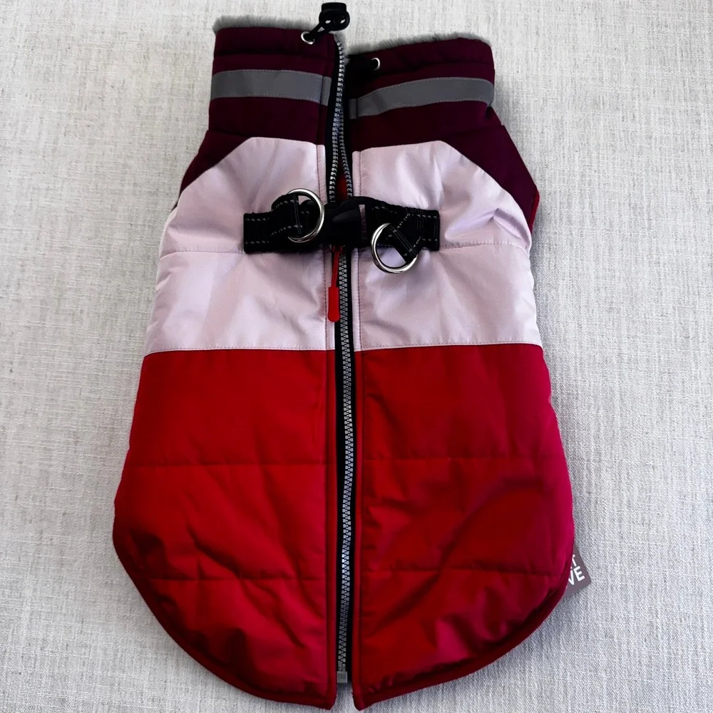 Fashion For Furry Friend XL Dog Puffer Vest Red Pink Sherpa Lined Harness D-Ring
